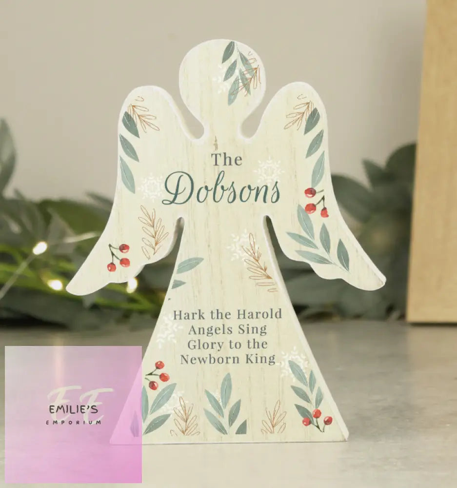 Personalised Christmas Foliage Wooden Angel Ornament