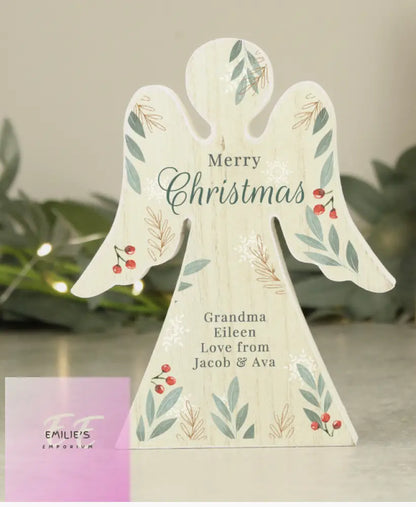 Personalised Christmas Foliage Wooden Angel Ornament