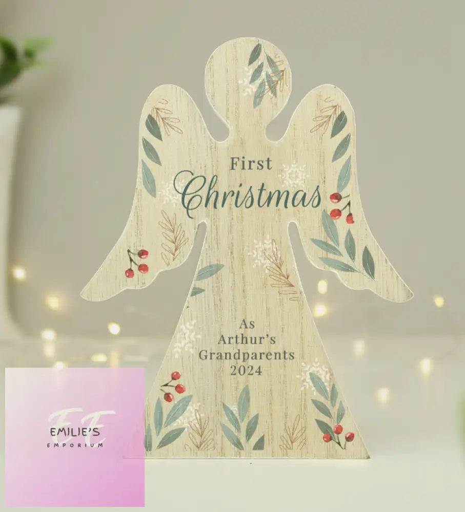 Personalised Christmas Foliage Wooden Angel Ornament