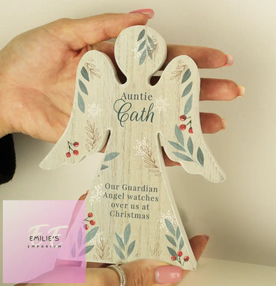 Personalised Christmas Foliage Wooden Angel Ornament