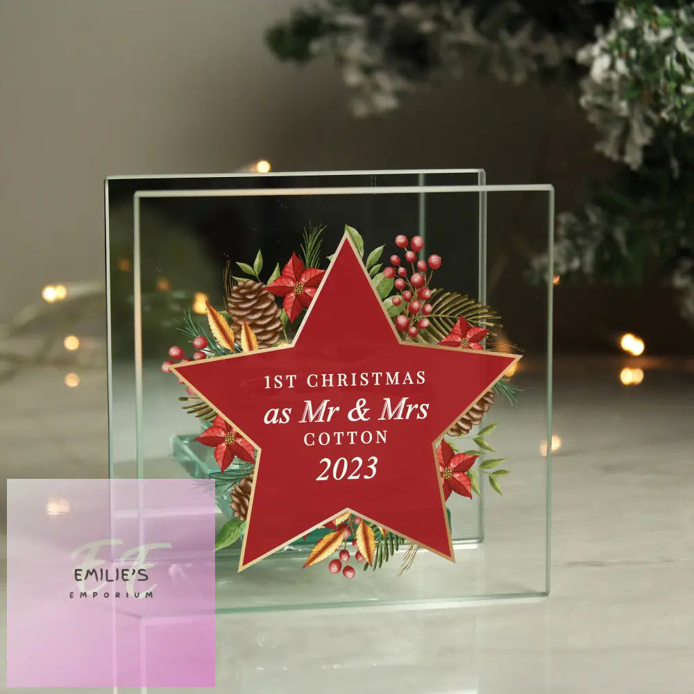 Personalised Christmas Glass Tea Light Candle Holder