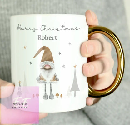 Personalised Christmas Gonk Gold Handed Mug