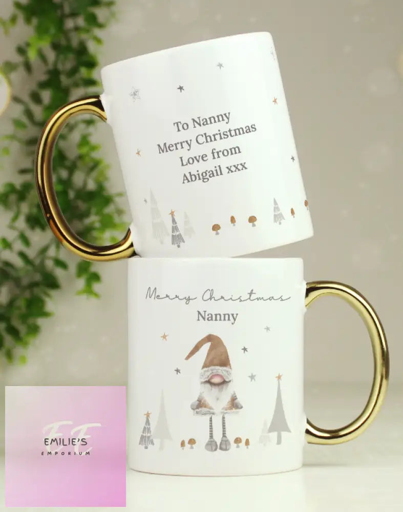 Personalised Christmas Gonk Gold Handed Mug