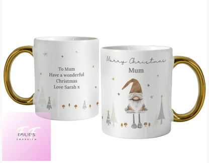 Personalised Christmas Gonk Gold Handed Mug