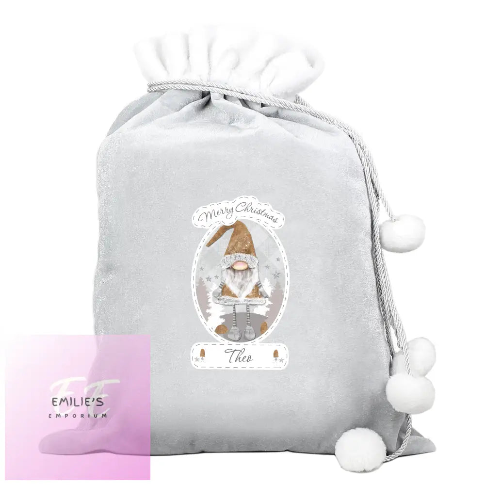 Personalised Christmas Gonk Luxury Silver Grey Pom Sack