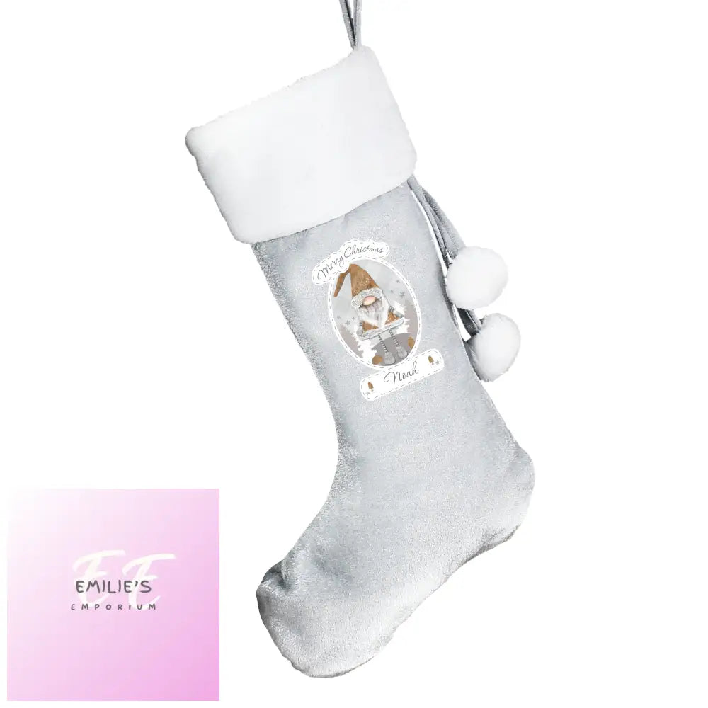 Personalised Christmas Gonk Silver Grey Stocking