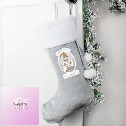 Personalised Christmas Gonk Silver Grey Stocking