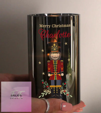 Personalised Christmas Nutcracker Smoked Led Candle