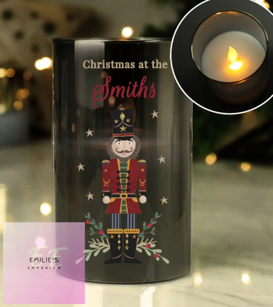 Personalised Christmas Nutcracker Smoked Led Candle