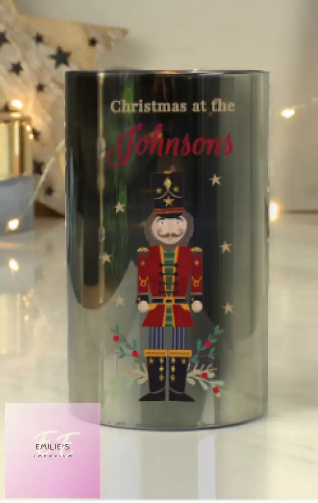 Personalised Christmas Nutcracker Smoked Led Candle