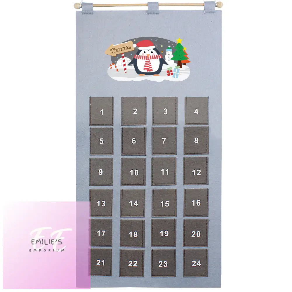 Personalised Christmas Penguin Advent Calendar In Silver Grey