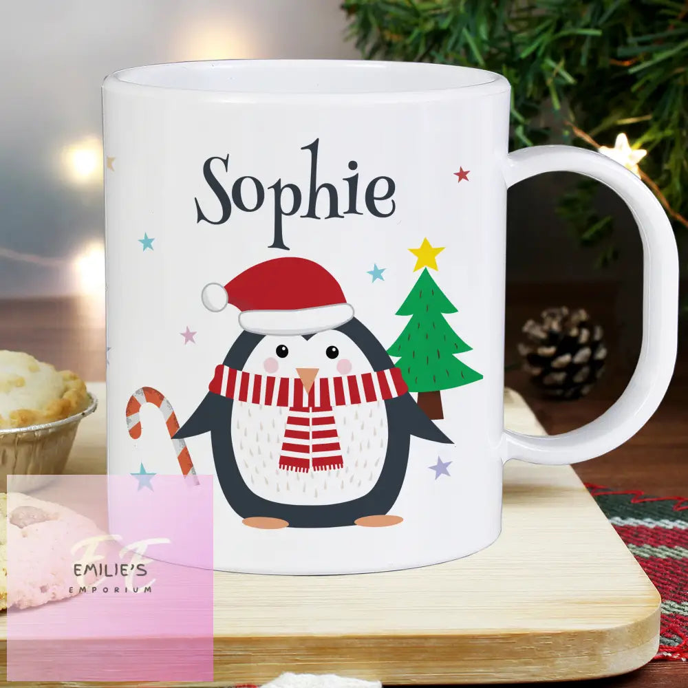 Personalised Christmas Penguin Plastic Mug