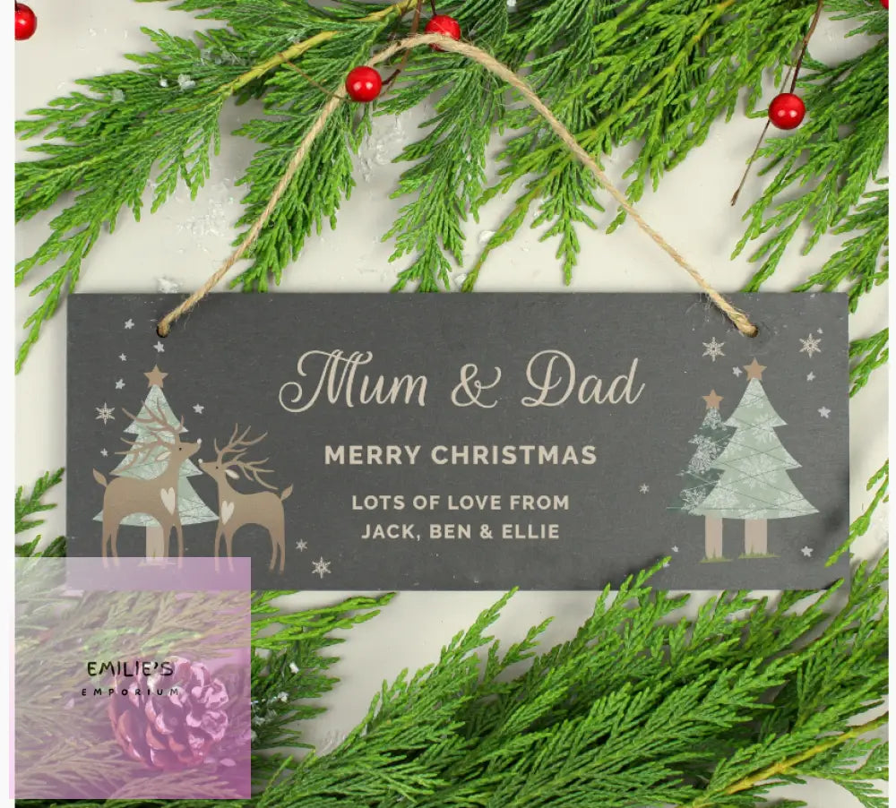 Personalised Christmas Reindeer Hanging Slate Plaque