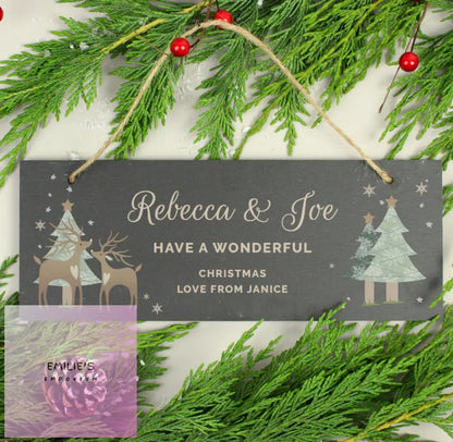 Personalised Christmas Reindeer Hanging Slate Plaque