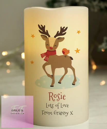 Personalised Christmas Reindeer Led Candle