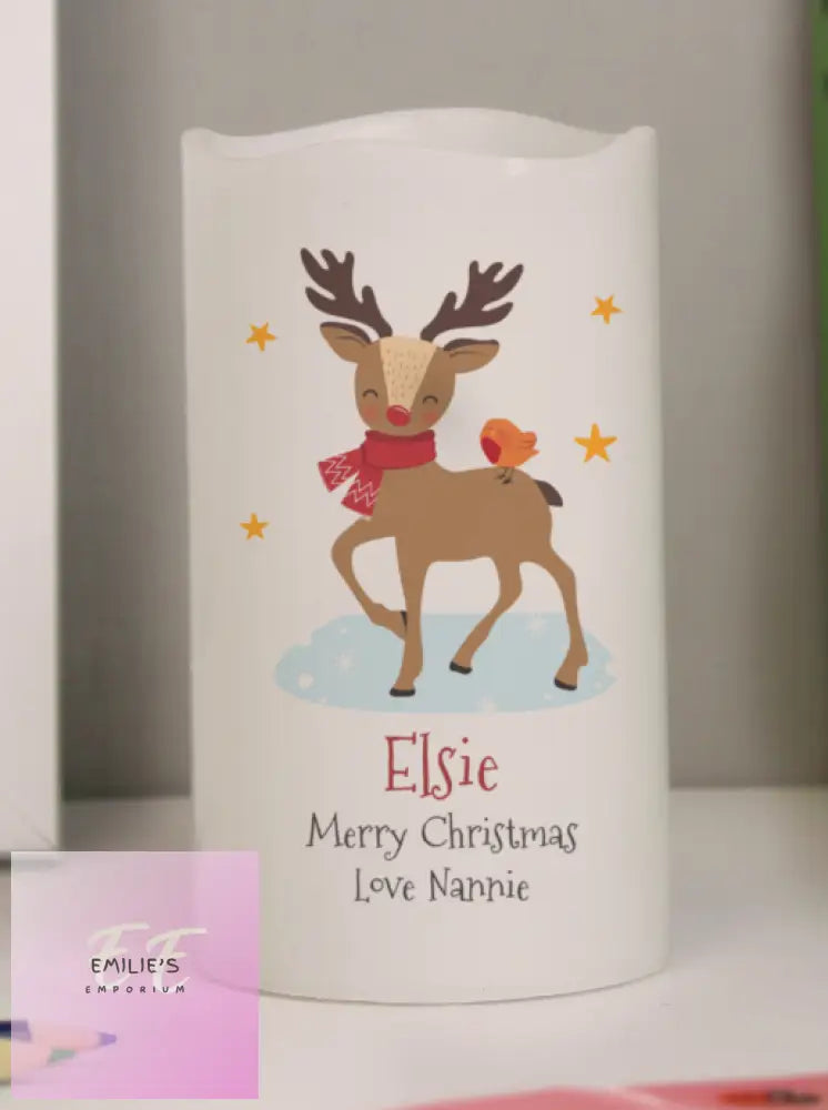 Personalised Christmas Reindeer Led Candle