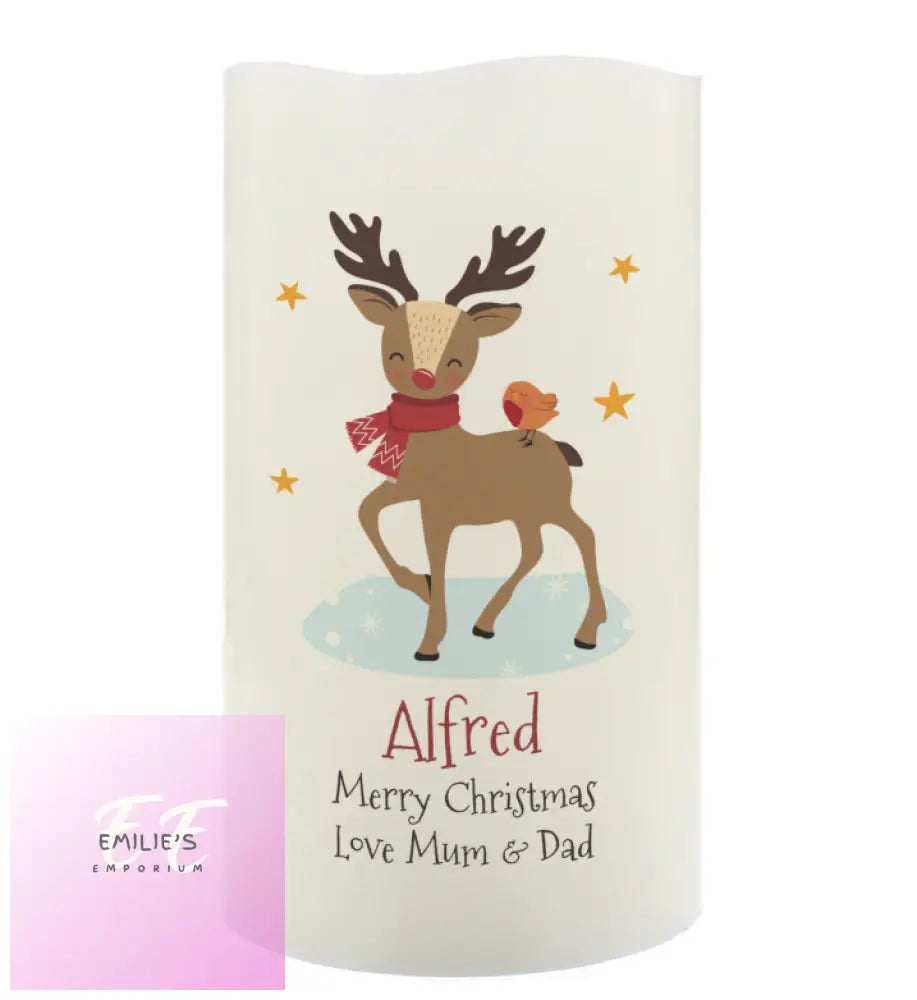 Personalised Christmas Reindeer Led Candle