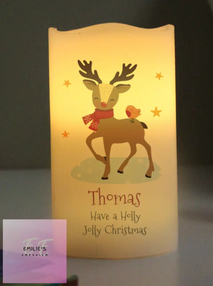 Personalised Christmas Reindeer Led Candle