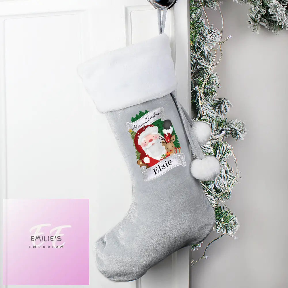 Personalised Christmas Santa Grey Stocking