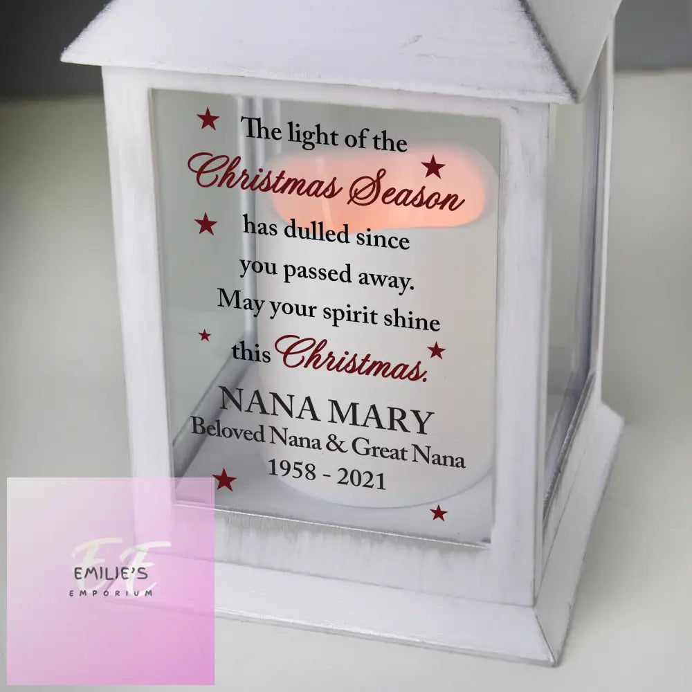 Personalised Christmas Season Memorial White Lantern