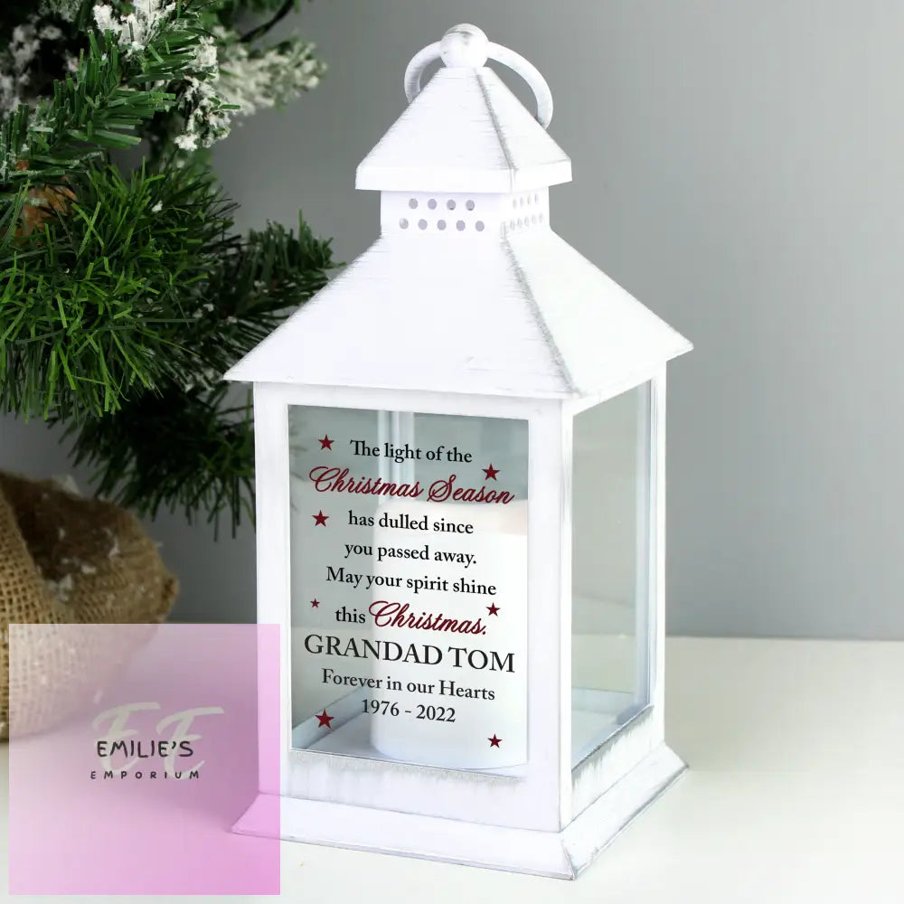 Personalised Christmas Season Memorial White Lantern