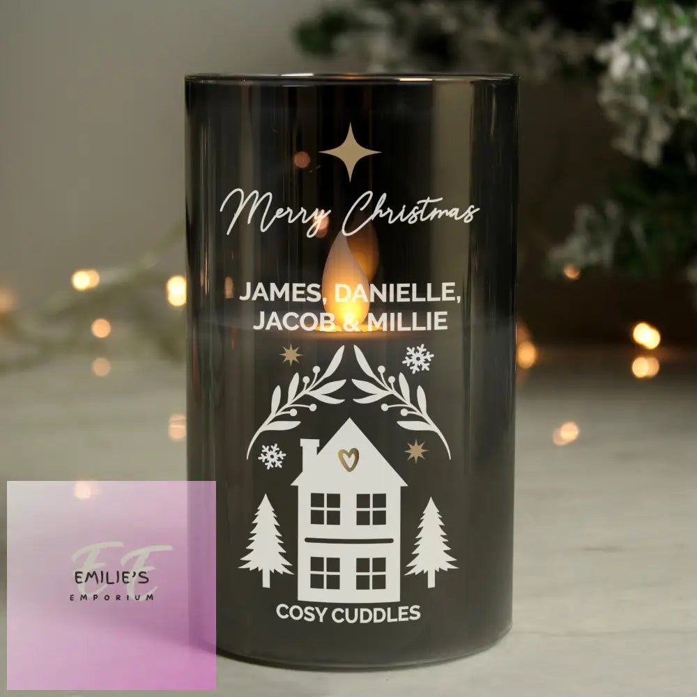 Personalised Christmas Smoked Glass Led Candle