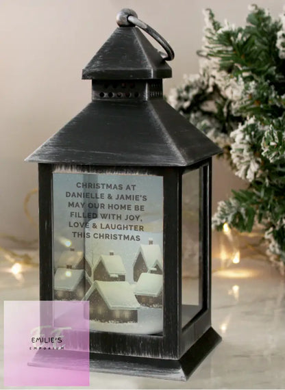 Personalised Christmas Town Black Lantern