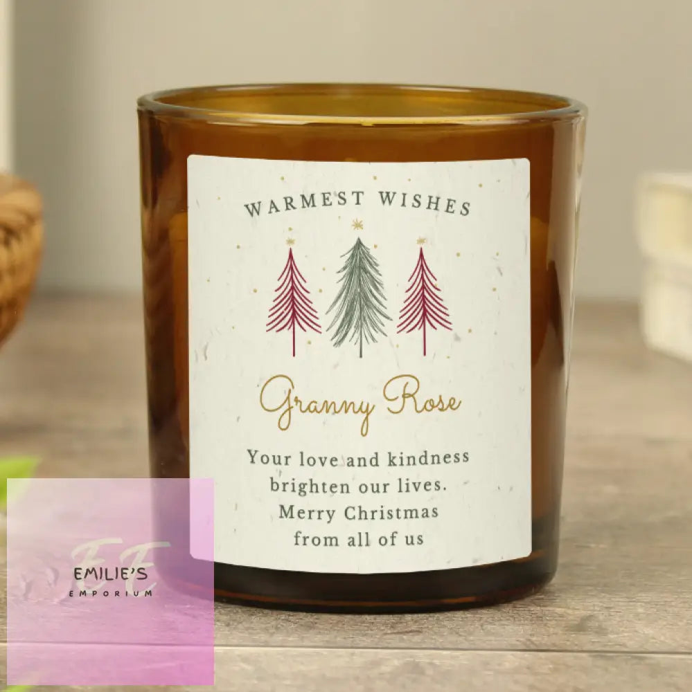 Personalised Christmas Tree Amber Glass Candle