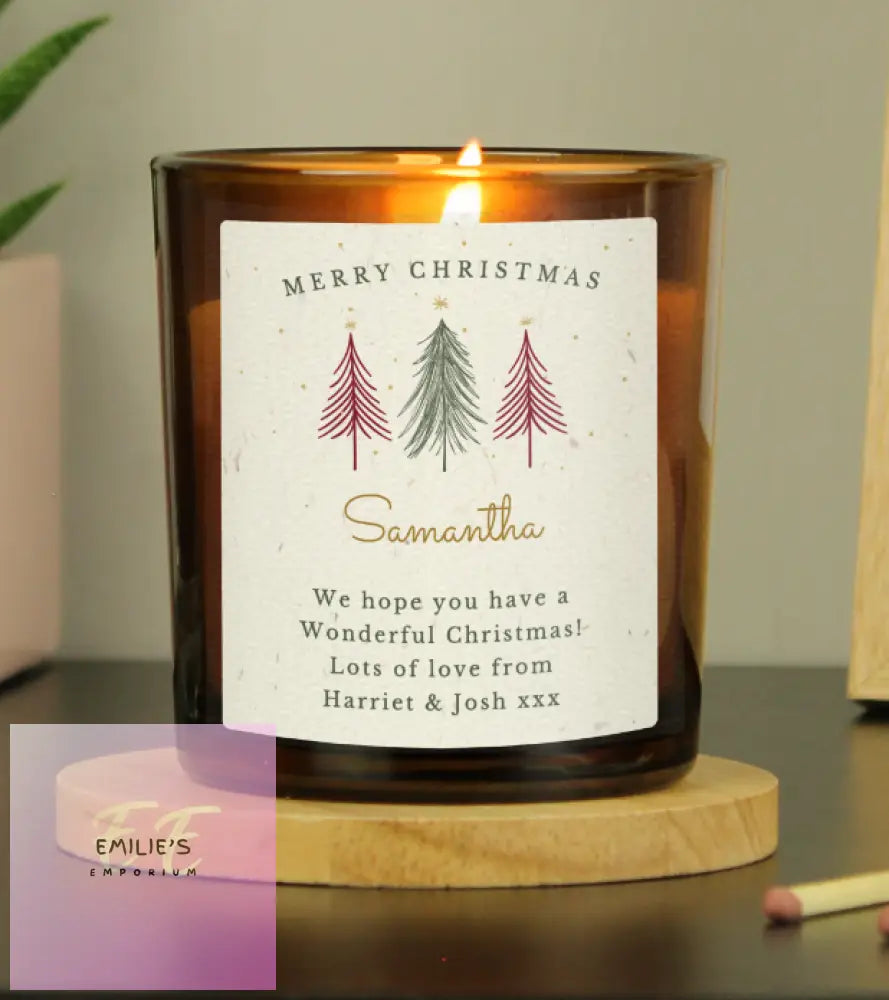 Personalised Christmas Tree Amber Glass Candle