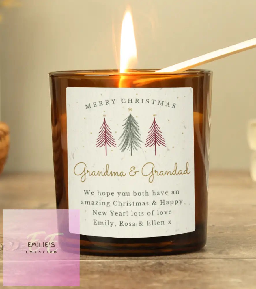 Personalised Christmas Tree Amber Glass Candle