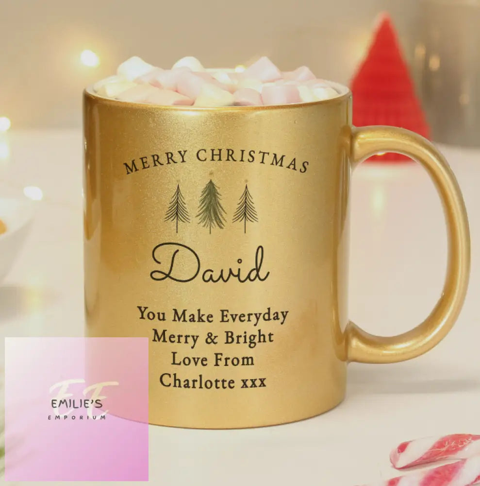 Personalised Christmas Tree Gold Glitter Mug