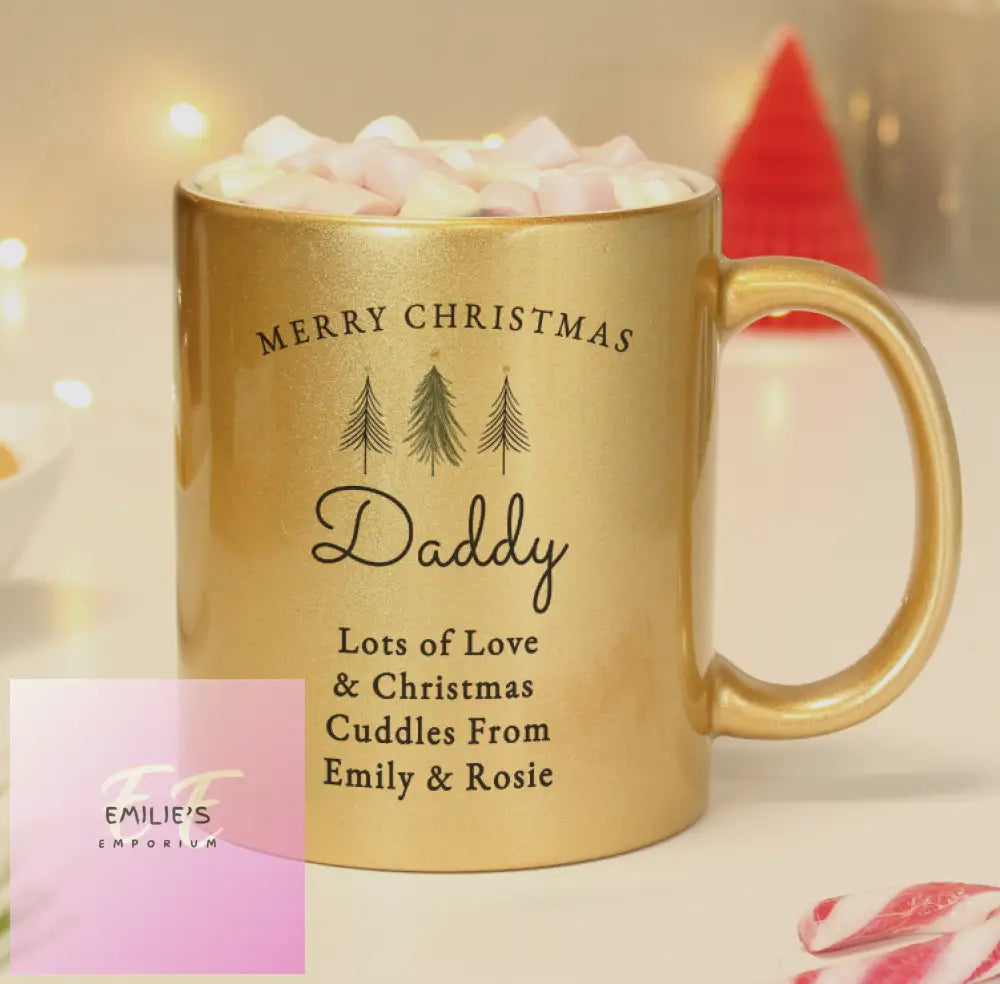 Personalised Christmas Tree Gold Glitter Mug