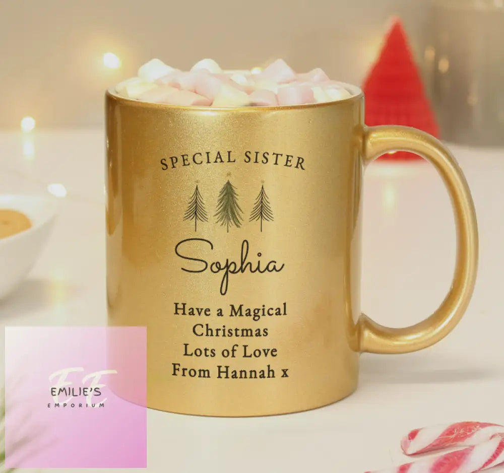 Personalised Christmas Tree Gold Glitter Mug