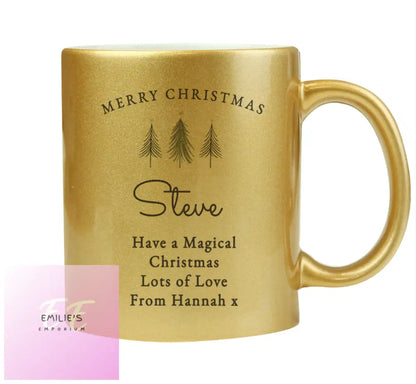 Personalised Christmas Tree Gold Glitter Mug