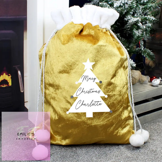 Personalised Christmas Tree Luxury Pom Gold Sack