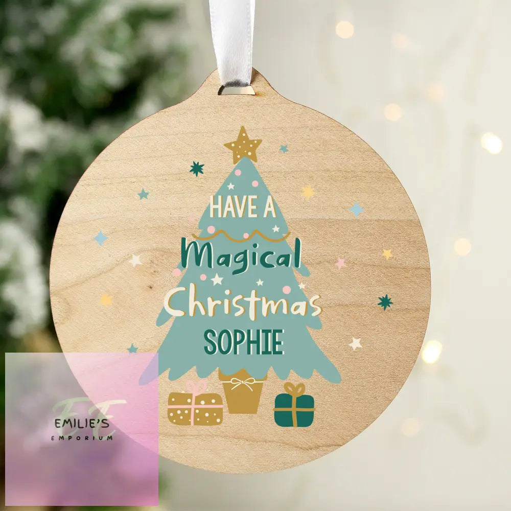 Personalised Christmas Tree Round Wooden Decoration