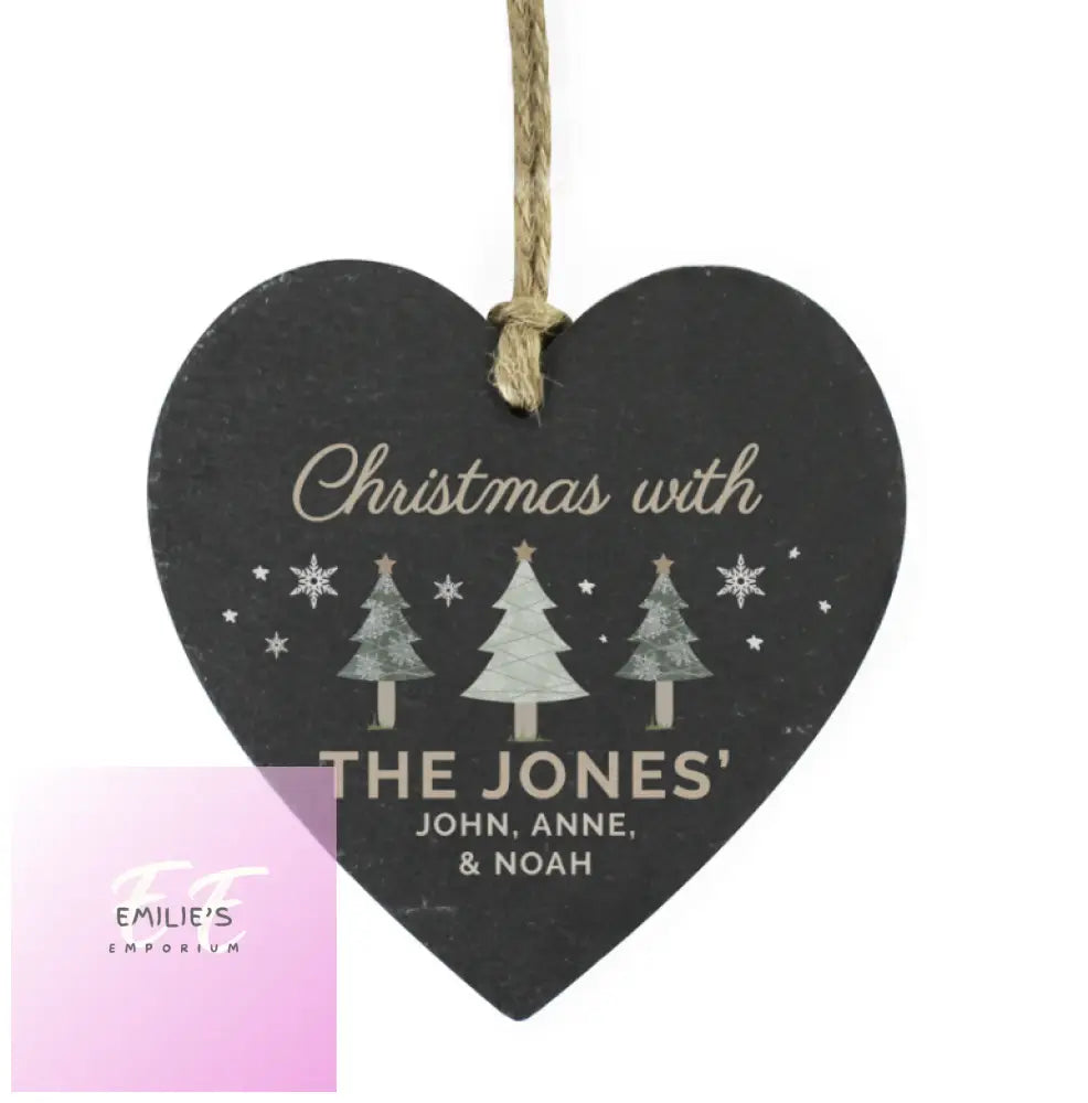 Personalised Christmas Tree Slate Heart Ornament