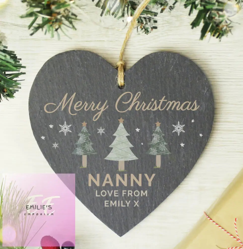 Personalised Christmas Tree Slate Heart Ornament