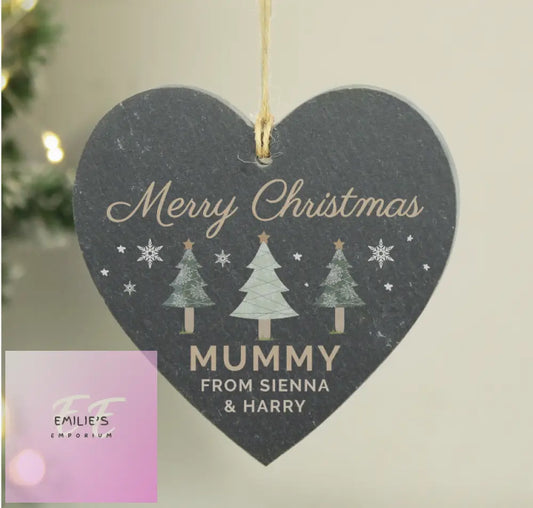 Personalised Christmas Tree Slate Heart Ornament