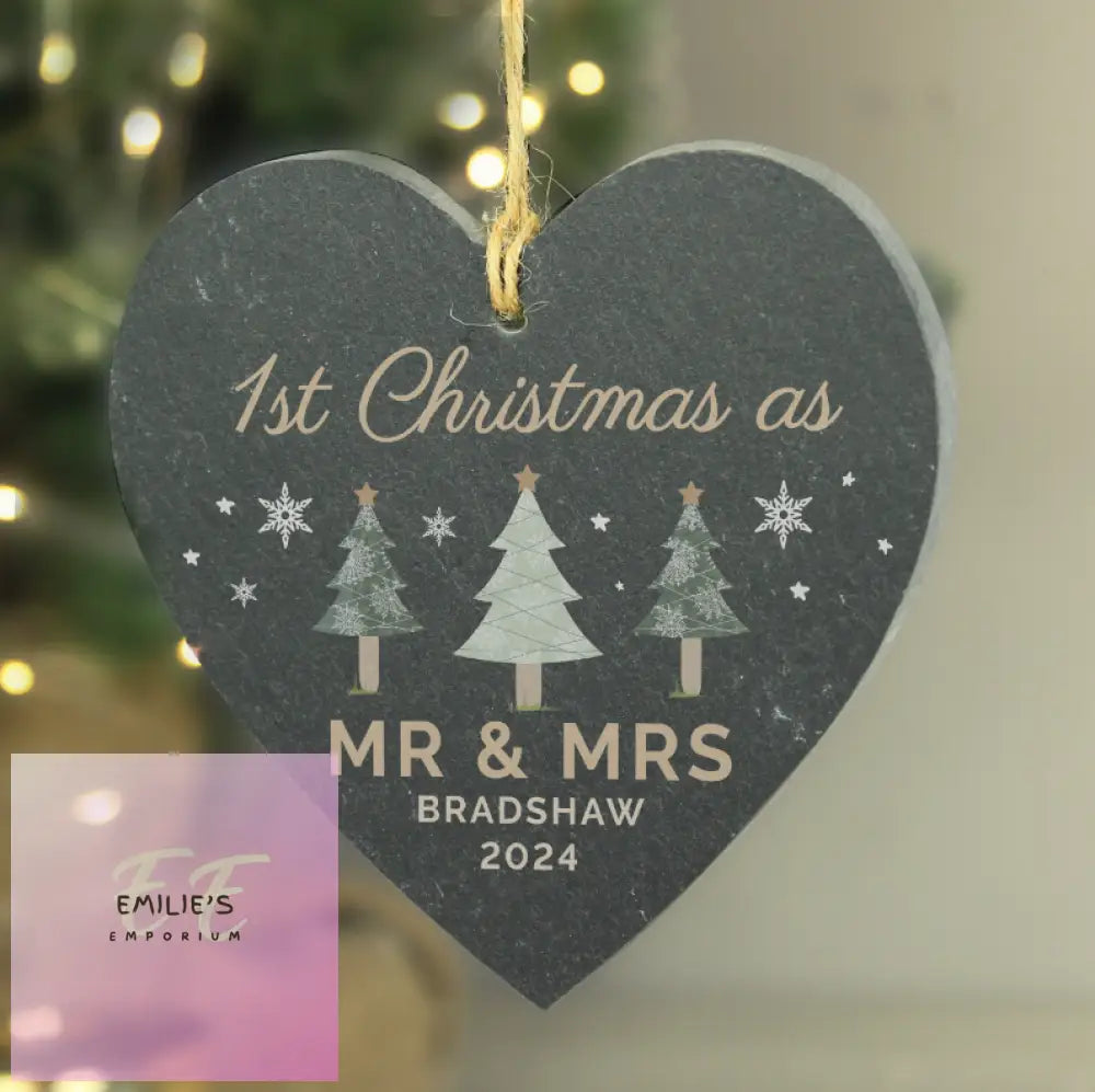 Personalised Christmas Tree Slate Heart Ornament