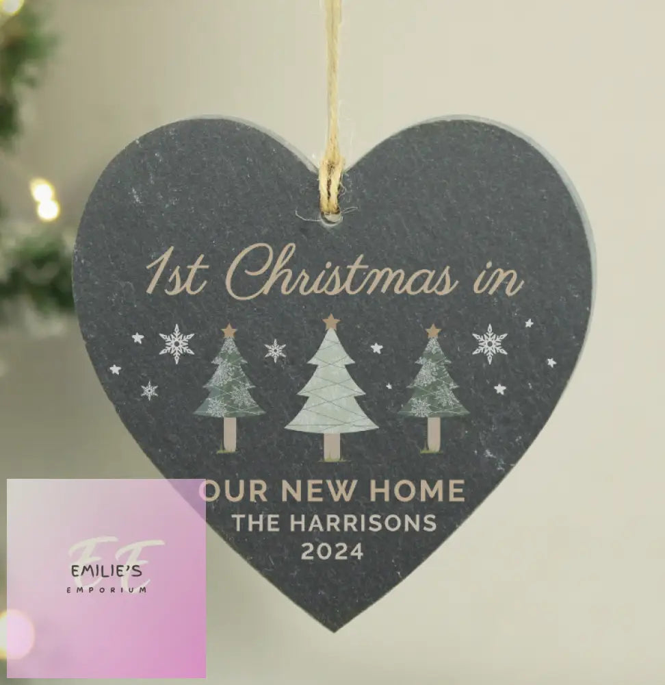 Personalised Christmas Tree Slate Heart Ornament