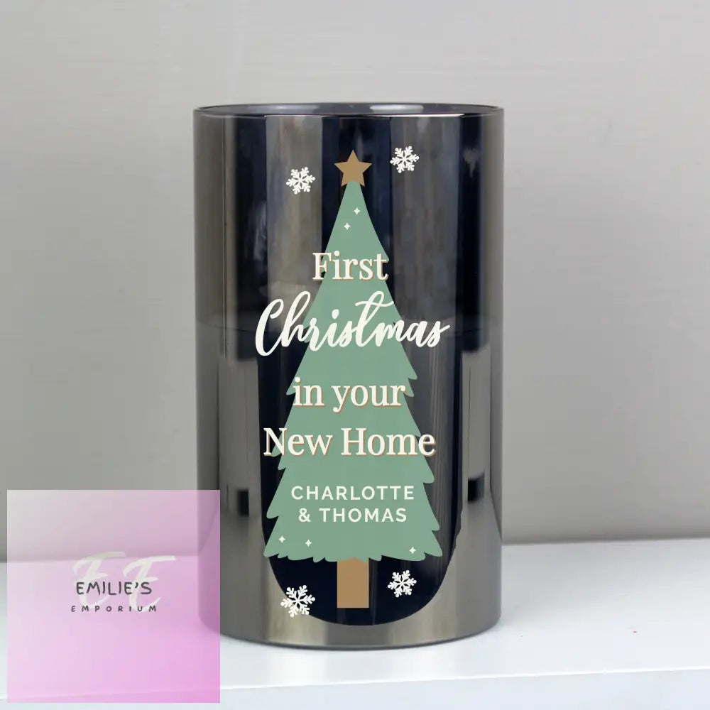 Personalised Christmas Tree Smoked Glass Led Candle