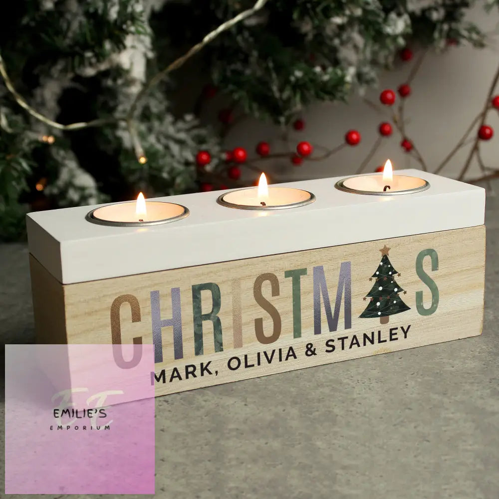 Personalised Christmas Tree Triple Tea Light Box