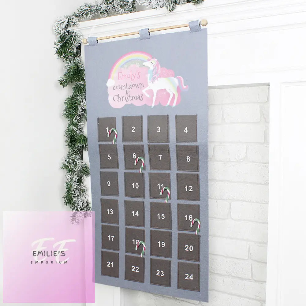 Personalised Christmas Unicorn Advent Calendar In Silver Grey