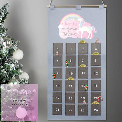 Personalised Christmas Unicorn Advent Calendar In Silver Grey