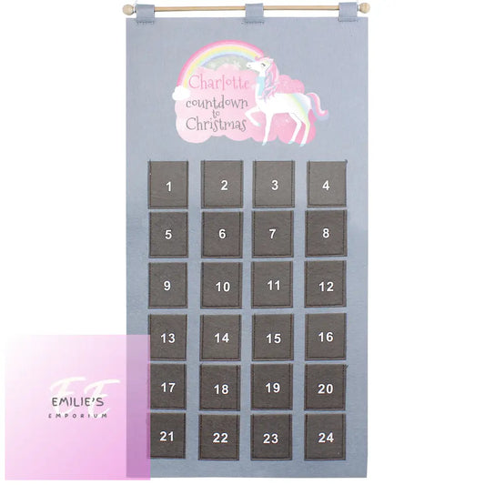 Personalised Christmas Unicorn Advent Calendar In Silver Grey