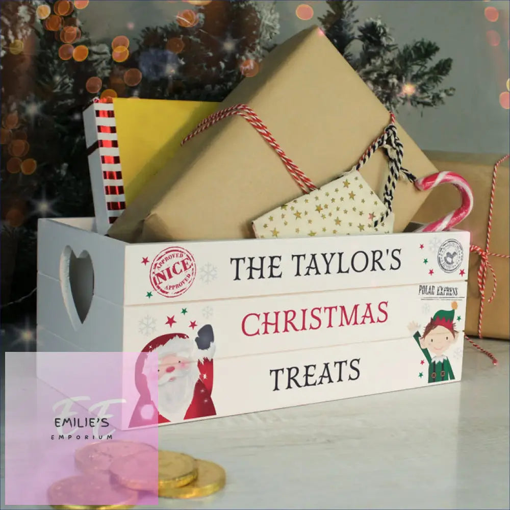 Personalised Christmas White Wooden Crate