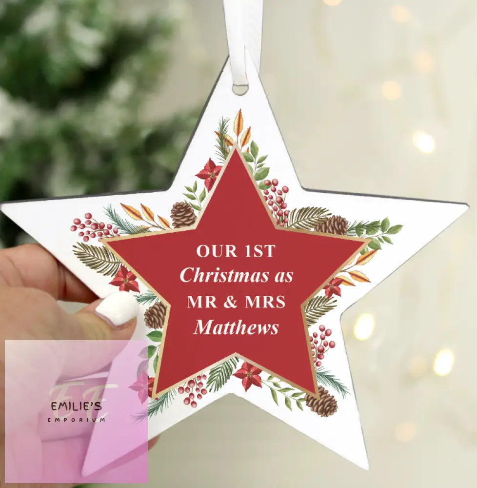 Personalised Christmas Wreath Wooden Star Decoration