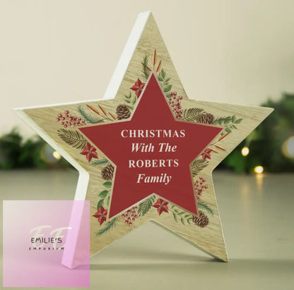 Personalised Christmas Wreath Wooden Star Ornament