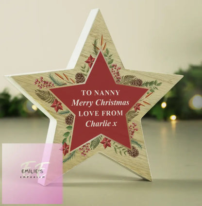 Personalised Christmas Wreath Wooden Star Ornament